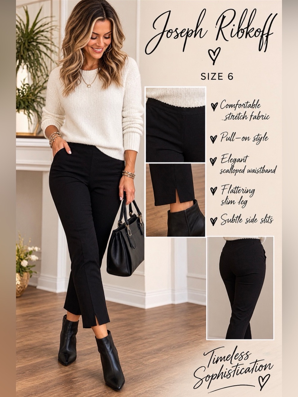 Joseph Ribkoff Black Pull-On Cropped Pants | Size 6
